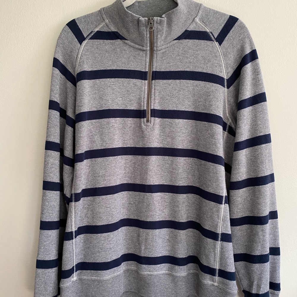 L. L. BEAN - Men’s Traditional Fit Sweater 1/4 Zip - Gray/Black Stripe - Sz. M